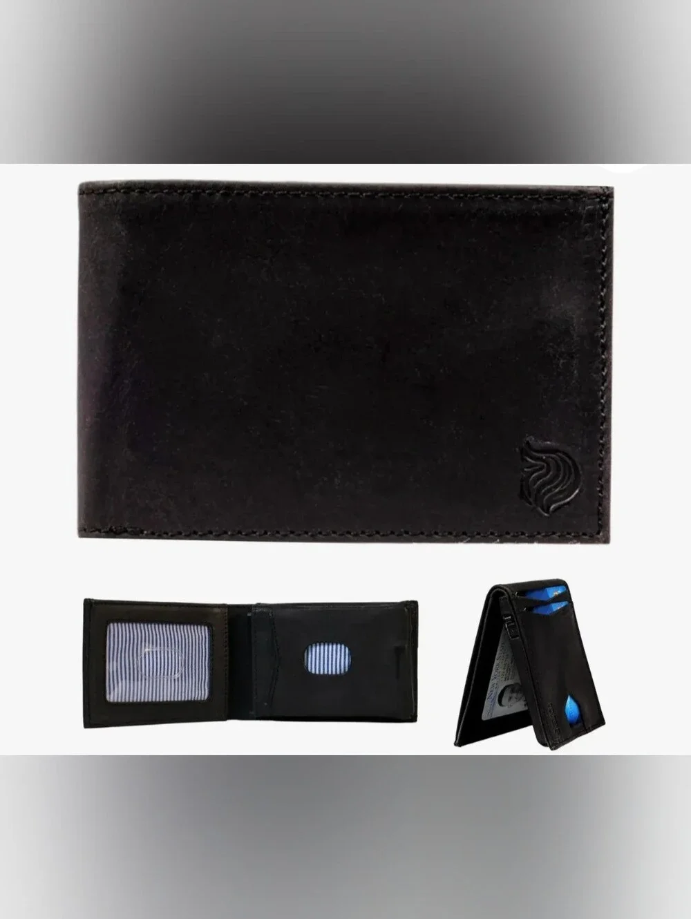 Classic Black Leather Bi-Fold Wallet with Card Window